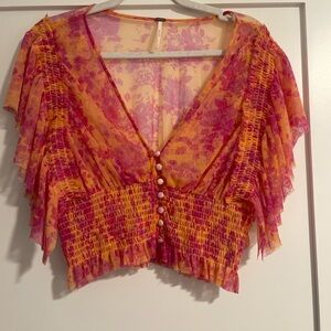 Free People Pink and Orange Blouse